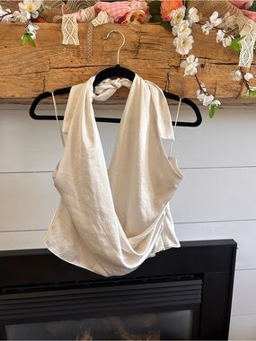 Cream Draped Satin Halter Top